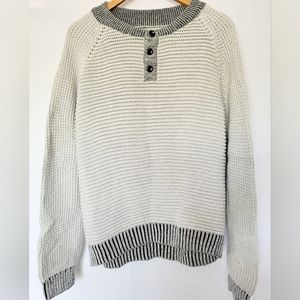 Bar III Men's 100% Cotton Textured Chunky Sweater Ivory 3 Button Crew Neck Large